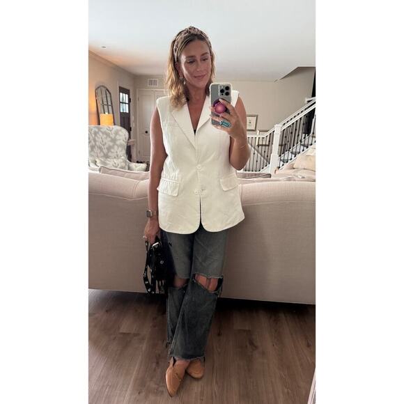 Endless Rose Jackets & Blazers - ENDLESS ROSE White Linen Blend Front Button Oversized Vest Blazer Size XS